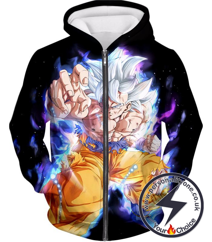 Dragon Ball Super Goku Super Saiyan White Incredible Action Anime Black Zip Up Hoodie